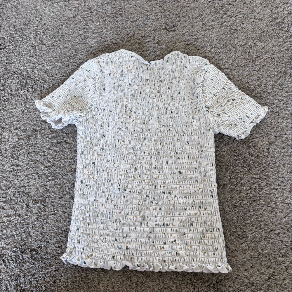Art Class Girls White Smocked Short Sleeve Top with Fleck Detail